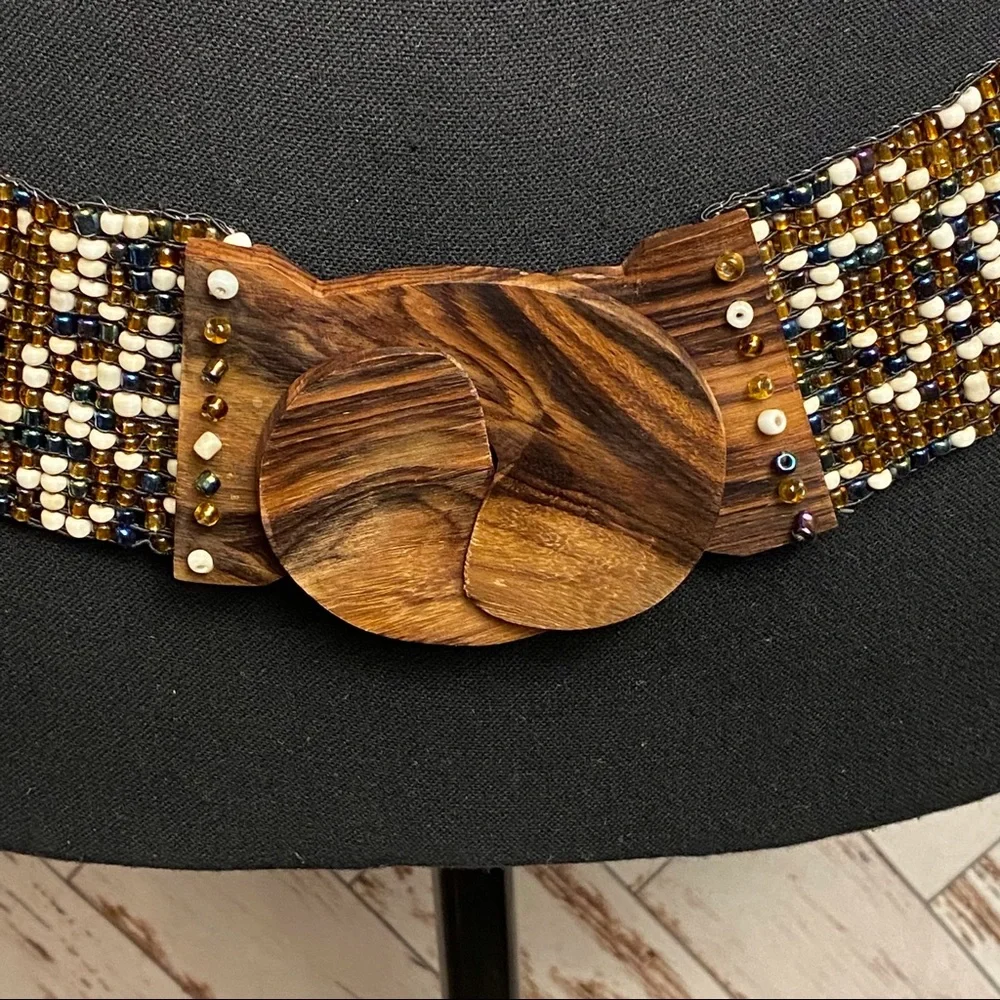 Boho Multicolor Bead & Wood Belt - Picture 3 of 4